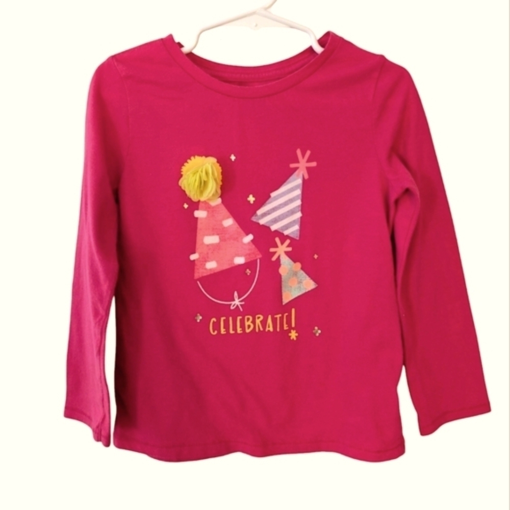 Cat & Jack Girls Celebrate Kids Pink Long Sleeve Shirt Size 5T